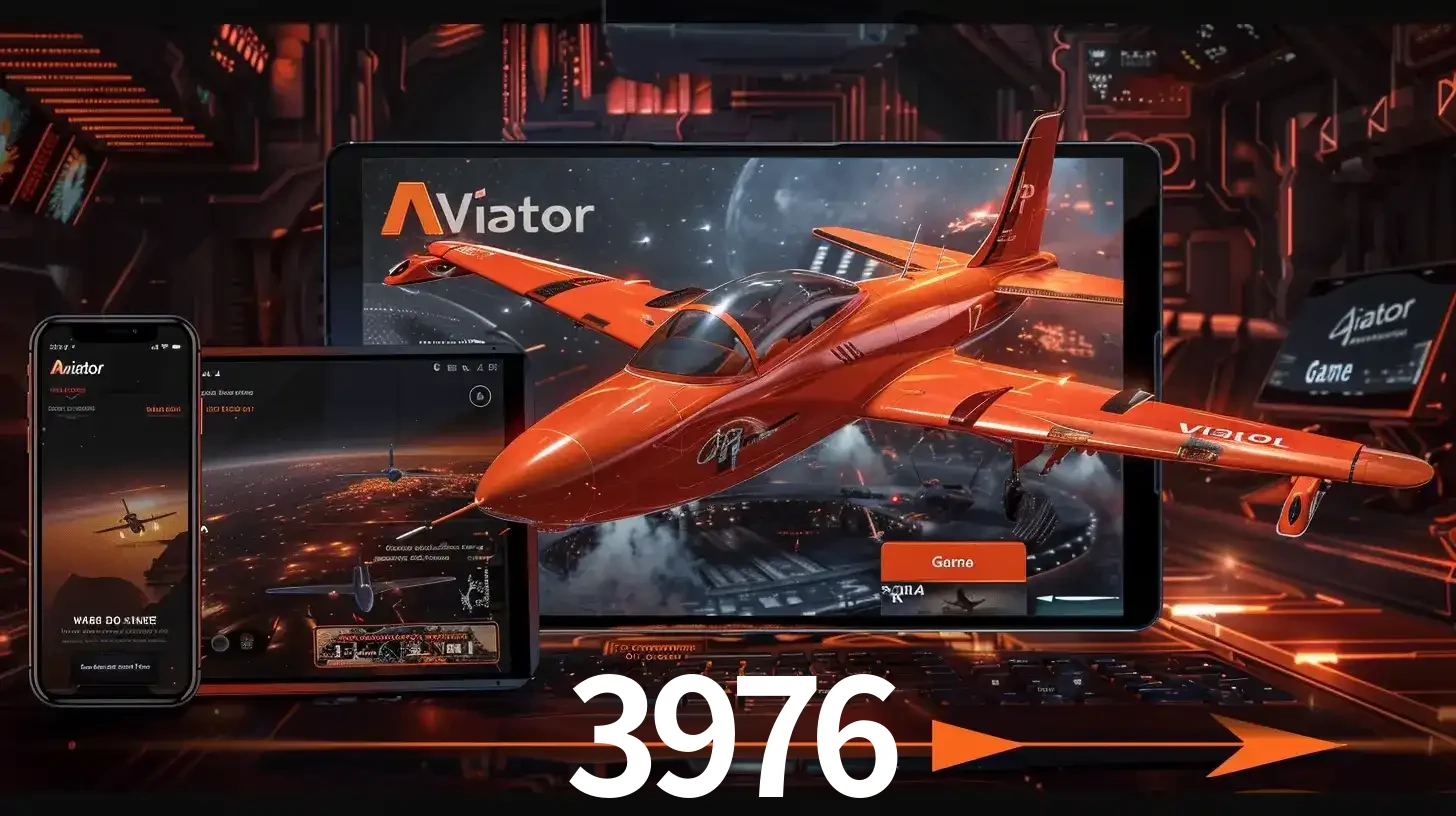 Apresentação tecnológica do jogo Aviator com um avião saindo da tela de um tablet, demonstrando a experiência imersiva em múltiplos dispositivos no 3976.