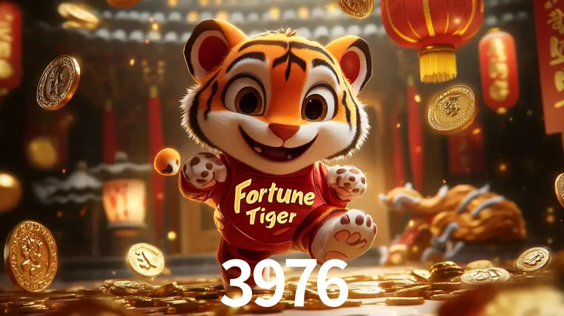 O alegre personagem do Fortune Tiger correndo sobre um caminho de moedas de ouro, simbolizando os grandes prêmios e a diversão do popular jogo de slot do 3976.
