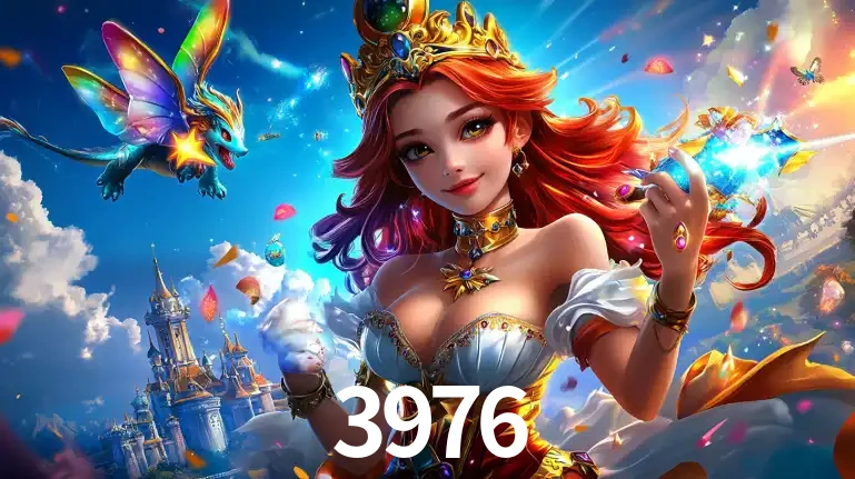 A princesa de um reino de fantasia mágico, com seu pequeno dragão, apresentando um mundo de prêmios encantados nos jogos de caça-níqueis do cassino 3976.